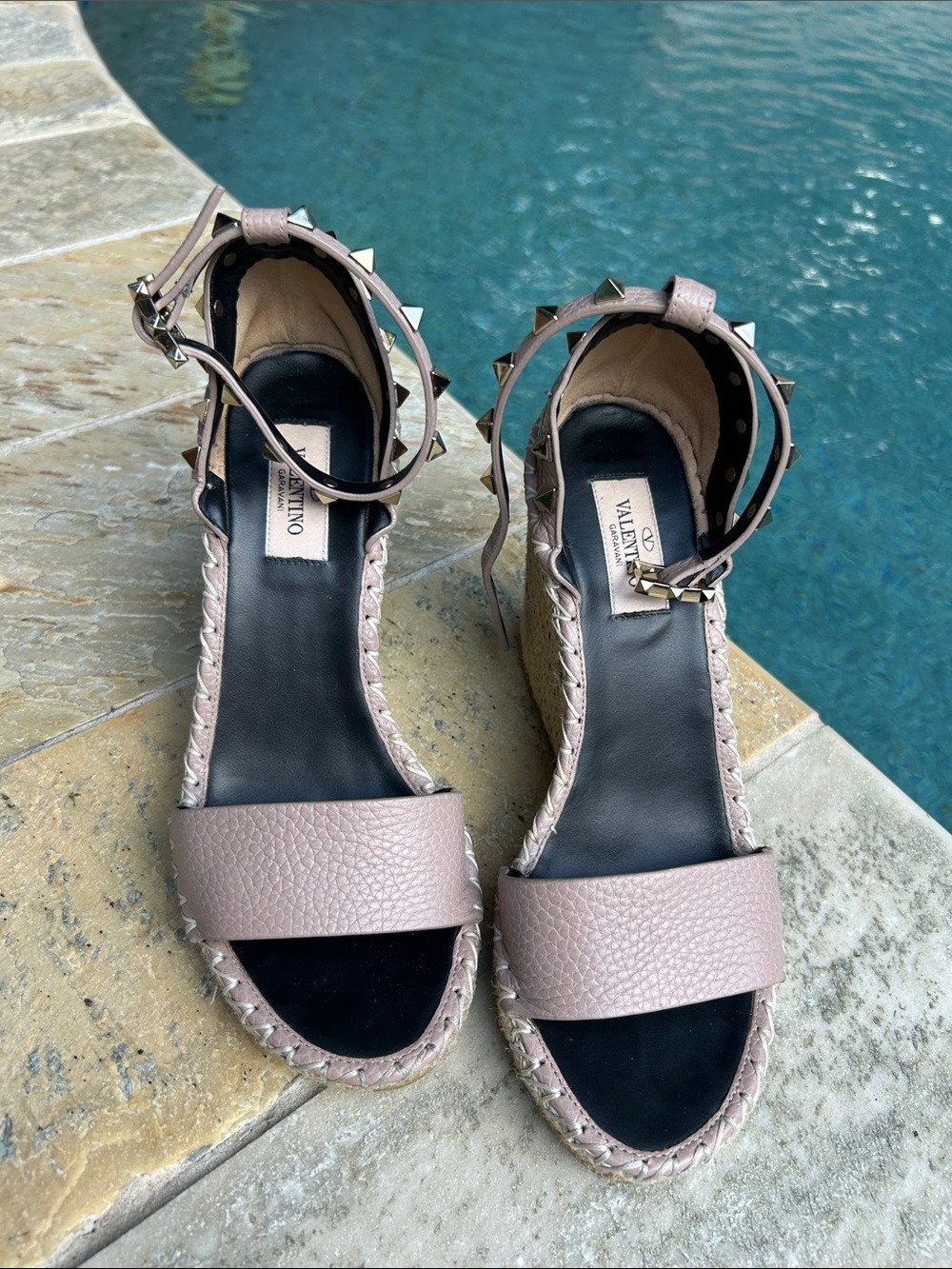 Valentino Rockstud Double Espadrille Wedge Sandals - Picture 7 of 11